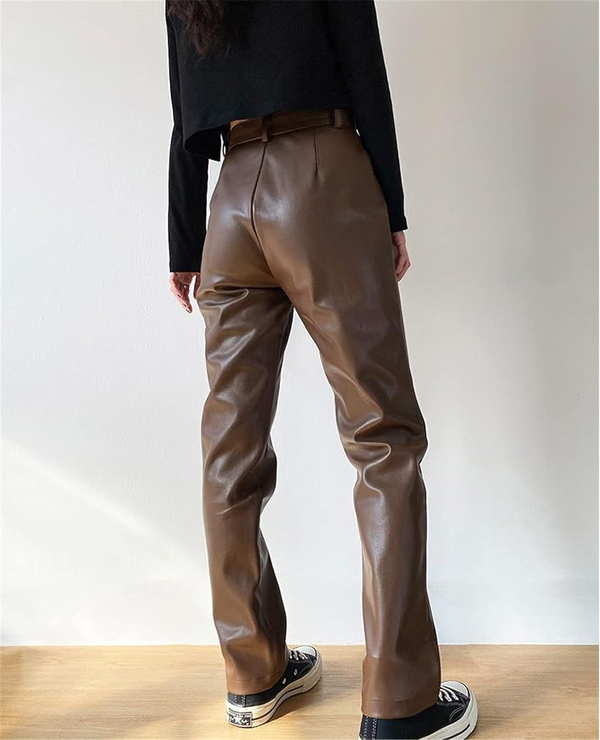 Women Faux Leather Pants High Waist Wide Leg Vintage Pu Trousers Y2K Sexy Baggy Straight Leather Pants Streetwear